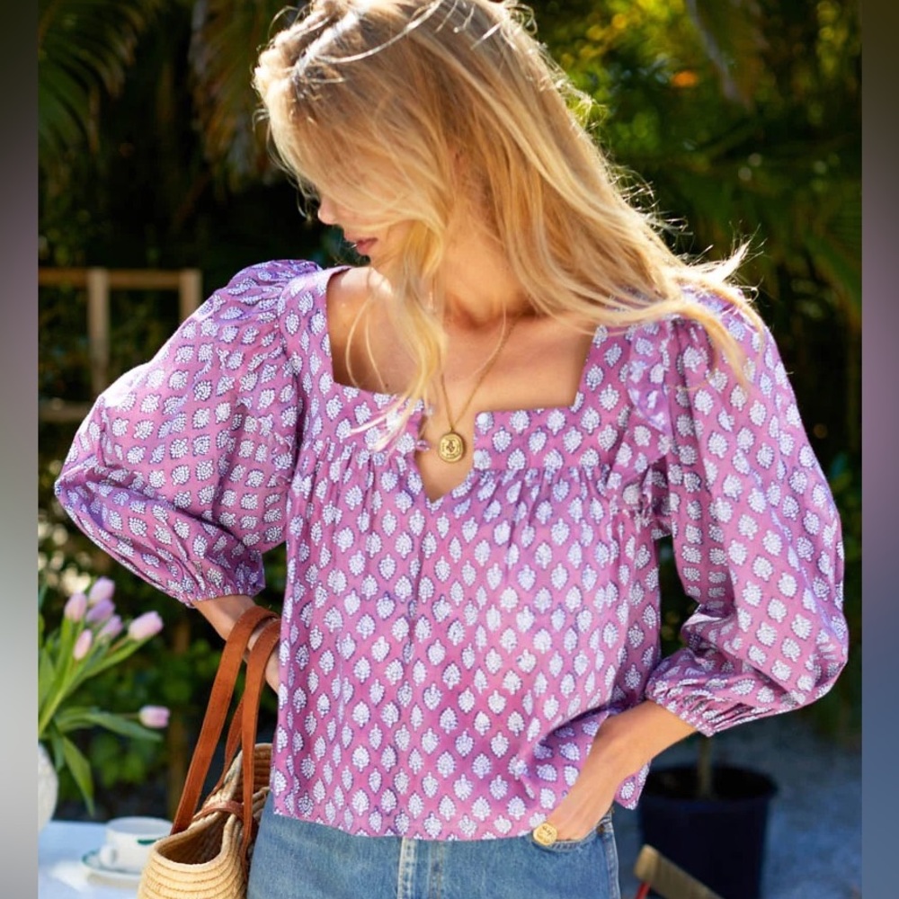 New EMERSON FRY Adelina Blouse in Sisters Purple Orchid Organic